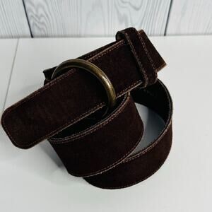 Vintage 90s Harvard Brushed Leather Suede Women’s Belt Brown Brass Ring 34-36 Md